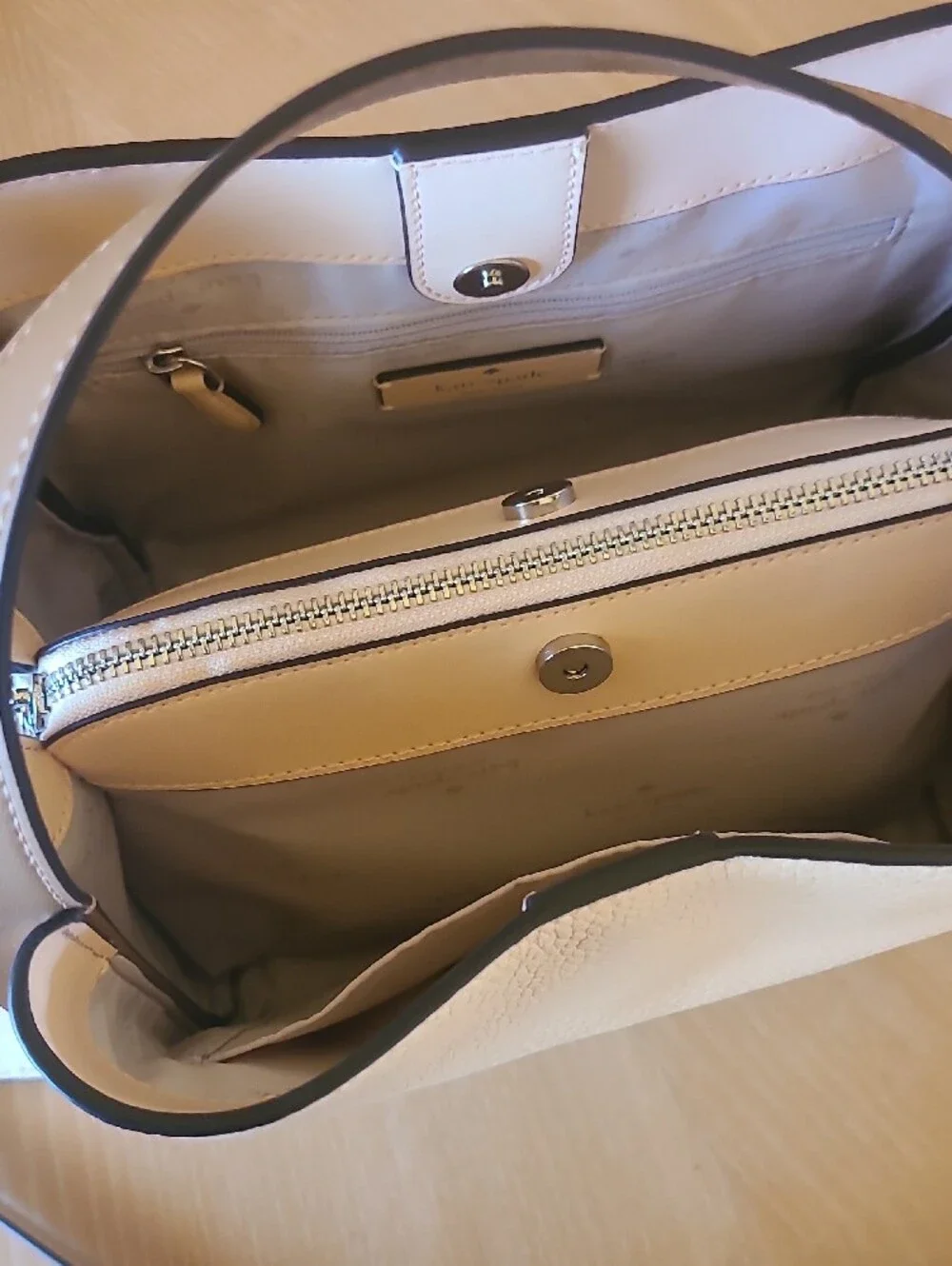 kate spade Pebbled Leather Shoulder Bag in Cream and Tan